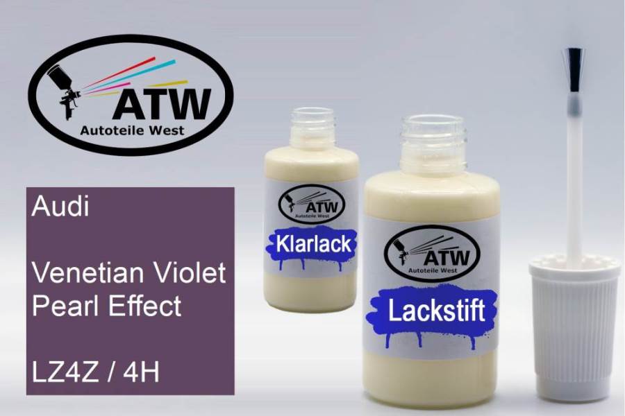 Audi, Venetian Violet Pearl Effect, LZ4Z / 4H: 20ml Lackstift + 20ml Klarlack - Set, von ATW Autoteile West.